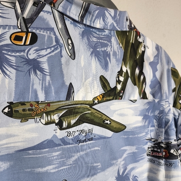 KALAHEO Airplane Fighter Bomber Hawaiian Shirt Short Sleeve Button Down Size 2XL - Picture 8 of 16
